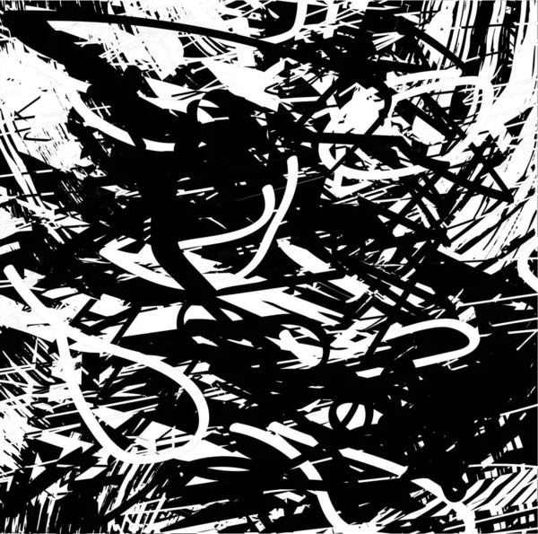 Siyah beyaz desenli, noktalı, lekeli, çizik ve çizikli sıkıntılı bir arkaplan. Soyut vektör illüstrasyonu.