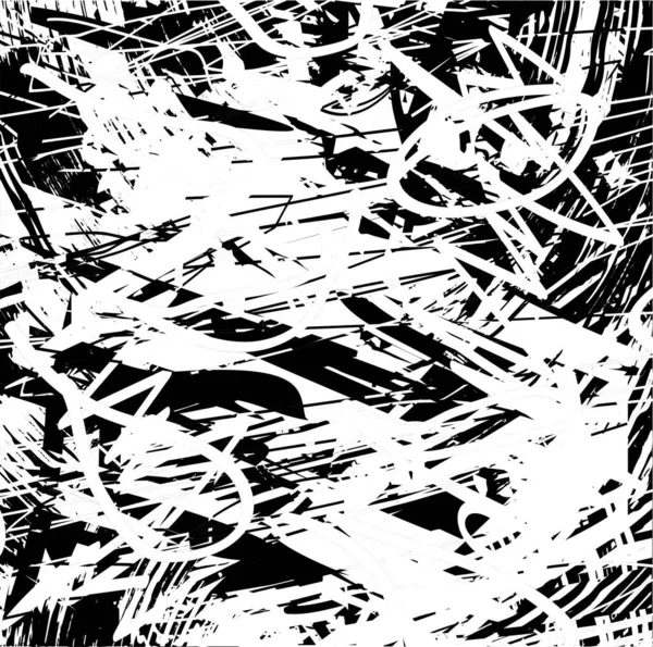 Siyah beyaz desenli, noktalı, lekeli, çizik ve çizikli sıkıntılı bir arkaplan. Soyut vektör illüstrasyonu.
