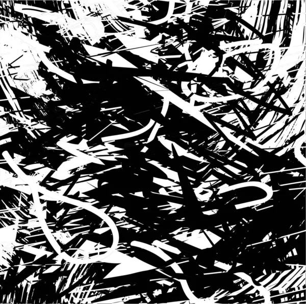 Siyah beyaz desenli, noktalı, lekeli, çizik ve çizikli sıkıntılı bir arkaplan. Soyut vektör illüstrasyonu.