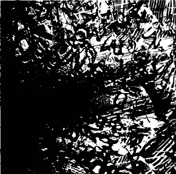 Siyah beyaz desenli, noktalı, lekeli, çizik ve çizikli sıkıntılı bir arkaplan. Soyut vektör illüstrasyonu.