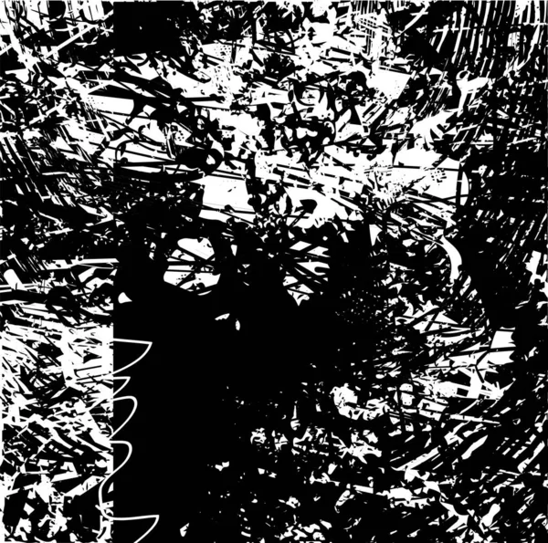 Siyah beyaz desenli, noktalı, lekeli, çizik ve çizikli sıkıntılı bir arkaplan. Soyut vektör illüstrasyonu.