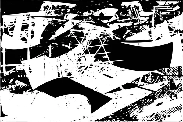 Siyah beyaz desenli, noktalı, lekeli, çizik ve çizikli sıkıntılı bir arkaplan. Soyut vektör illüstrasyonu.