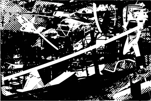 Siyah beyaz desenli, noktalı, lekeli, çizik ve çizikli sıkıntılı bir arkaplan. Soyut vektör illüstrasyonu.