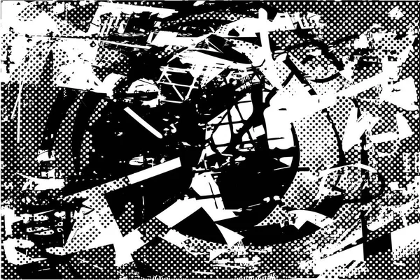 Siyah beyaz desenli, noktalı, lekeli, çizik ve çizikli sıkıntılı bir arkaplan. Soyut vektör illüstrasyonu.