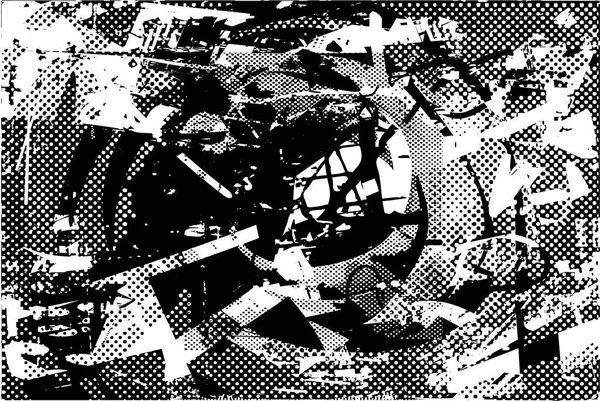 Siyah beyaz desenli, noktalı, lekeli, çizik ve çizikli sıkıntılı bir arkaplan. Soyut vektör illüstrasyonu.