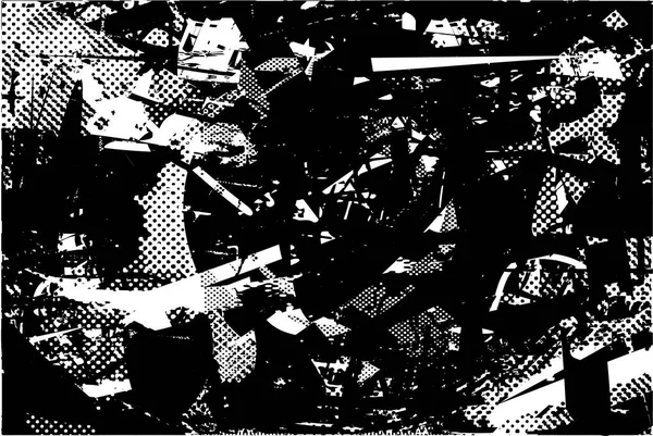 Siyah beyaz desenli, noktalı, lekeli, çizik ve çizikli sıkıntılı bir arkaplan. Soyut vektör illüstrasyonu.