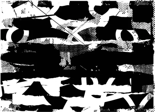 Siyah beyaz desenli, noktalı, lekeli, çizik ve çizikli sıkıntılı bir arkaplan. Soyut vektör illüstrasyonu.