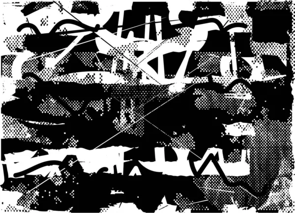 Siyah beyaz desenli, noktalı, lekeli, çizik ve çizikli sıkıntılı bir arkaplan. Soyut vektör illüstrasyonu.