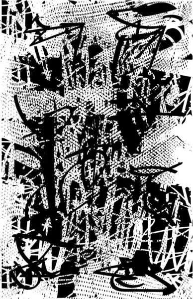 Siyah beyaz desenli, noktalı, lekeli, çizik ve çizikli sıkıntılı bir arkaplan. Soyut vektör illüstrasyonu.