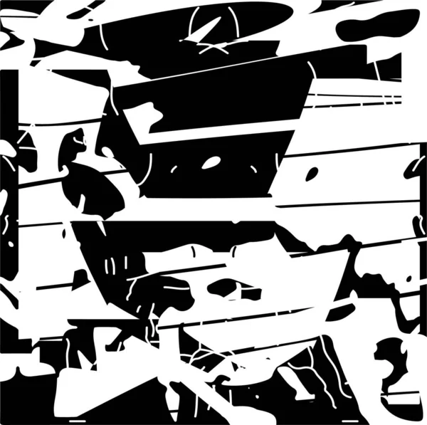 Siyah beyaz desenli, noktalı, lekeli, çizik ve çizikli sıkıntılı bir arkaplan. Soyut vektör illüstrasyonu.