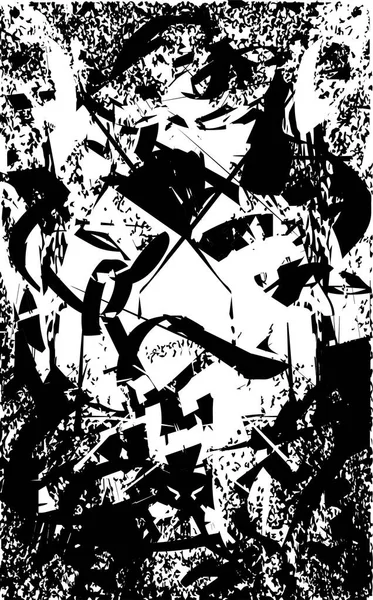 Siyah beyaz desenli, noktalı, lekeli, çizik ve çizikli sıkıntılı bir arkaplan. Soyut vektör illüstrasyonu.