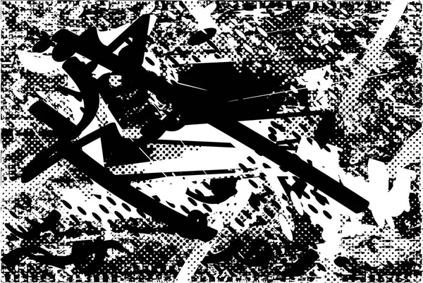 Siyah beyaz desenli, noktalı, lekeli, çizik ve çizikli sıkıntılı bir arkaplan. Soyut vektör illüstrasyonu.