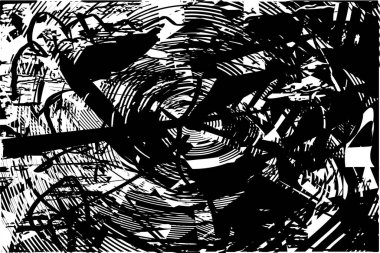 Siyah beyaz desenli, noktalı, lekeli, çizik ve çizikli sıkıntılı bir arkaplan. Soyut vektör illüstrasyonu.