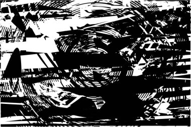 Siyah beyaz desenli, noktalı, lekeli, çizik ve çizikli sıkıntılı bir arkaplan. Soyut vektör illüstrasyonu.