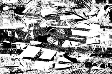 Siyah beyaz desenli, noktalı, lekeli, çizik ve çizikli sıkıntılı bir arkaplan. Soyut vektör illüstrasyonu.