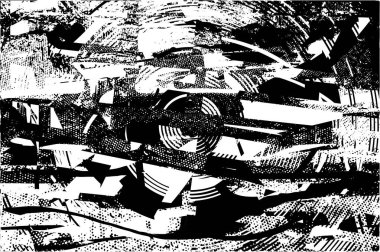 Siyah beyaz desenli, noktalı, lekeli, çizik ve çizikli sıkıntılı bir arkaplan. Soyut vektör illüstrasyonu.