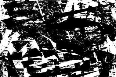 Siyah beyaz desenli, noktalı, lekeli, çizik ve çizikli sıkıntılı bir arkaplan. Soyut vektör illüstrasyonu.