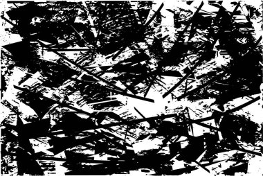 Siyah beyaz desenli, noktalı, lekeli, çizik ve çizikli sıkıntılı bir arkaplan. Soyut vektör illüstrasyonu.