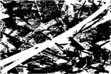 Siyah beyaz desenli, noktalı, lekeli, çizik ve çizikli sıkıntılı bir arkaplan. Soyut vektör illüstrasyonu.