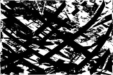 Siyah beyaz desenli, noktalı, lekeli, çizik ve çizikli sıkıntılı bir arkaplan. Soyut vektör illüstrasyonu.