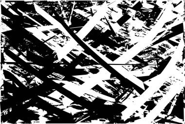 Siyah beyaz desenli, noktalı, lekeli, çizik ve çizikli sıkıntılı bir arkaplan. Soyut vektör illüstrasyonu.