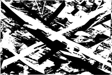 Siyah beyaz desenli, noktalı, lekeli, çizik ve çizikli sıkıntılı bir arkaplan. Soyut vektör illüstrasyonu.