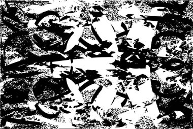 Siyah beyaz desenli, noktalı, lekeli, çizik ve çizikli sıkıntılı bir arkaplan. Soyut vektör illüstrasyonu.