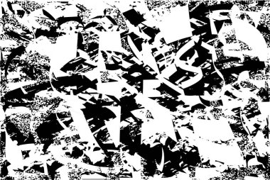 Siyah beyaz desenli, noktalı, lekeli, çizik ve çizikli sıkıntılı bir arkaplan. Soyut vektör illüstrasyonu.