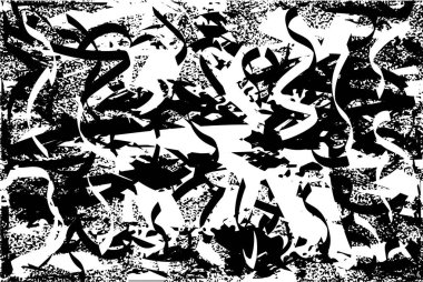 Siyah beyaz desenli, noktalı, lekeli, çizik ve çizikli sıkıntılı bir arkaplan. Soyut vektör illüstrasyonu.