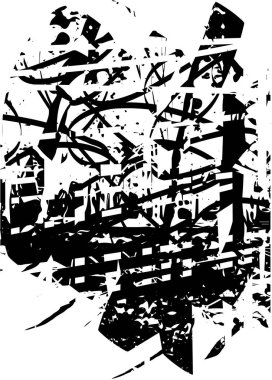 Siyah beyaz desenli, noktalı, lekeli, çizik ve çizikli sıkıntılı bir arkaplan. Soyut vektör illüstrasyonu.