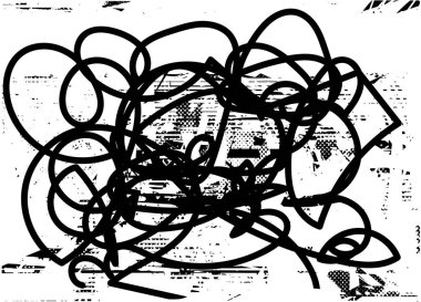 Siyah beyaz desenli, noktalı, lekeli, çizik ve çizikli sıkıntılı bir arkaplan. Soyut vektör illüstrasyonu.