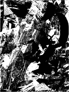 Siyah beyaz desenli, noktalı, lekeli, çizik ve çizikli sıkıntılı bir arkaplan. Soyut vektör illüstrasyonu.