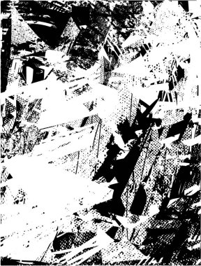 Siyah beyaz desenli, noktalı, lekeli, çizik ve çizikli sıkıntılı bir arkaplan. Soyut vektör illüstrasyonu.