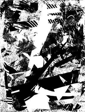 Siyah beyaz desenli, noktalı, lekeli, çizik ve çizikli sıkıntılı bir arkaplan. Soyut vektör illüstrasyonu.