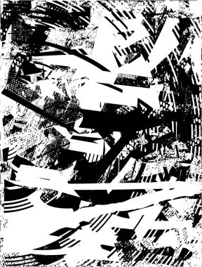 Siyah beyaz desenli, noktalı, lekeli, çizik ve çizikli sıkıntılı bir arkaplan. Soyut vektör illüstrasyonu.