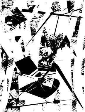 Siyah beyaz desenli, noktalı, lekeli, çizik ve çizikli sıkıntılı bir arkaplan. Soyut vektör illüstrasyonu.