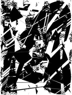 Siyah beyaz desenli, noktalı, lekeli, çizik ve çizikli sıkıntılı bir arkaplan. Soyut vektör illüstrasyonu.