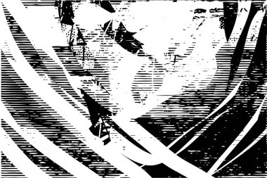 Siyah beyaz desenli, noktalı, lekeli, çizik ve çizikli sıkıntılı bir arkaplan. Soyut vektör illüstrasyonu.