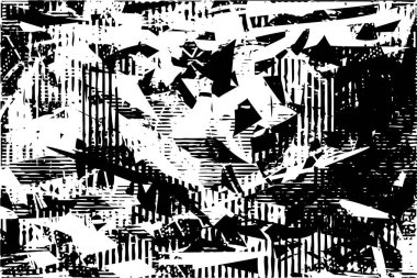 Siyah beyaz desenli, noktalı, lekeli, çizik ve çizikli sıkıntılı bir arkaplan. Soyut vektör illüstrasyonu.