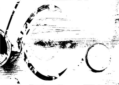 Siyah beyaz desenli, noktalı, lekeli, çizik ve çizikli sıkıntılı bir arkaplan. Soyut vektör illüstrasyonu.