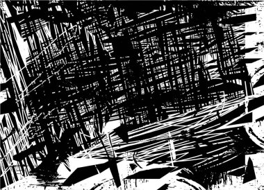 Siyah beyaz desenli, noktalı, lekeli, çizik ve çizikli sıkıntılı bir arkaplan. Soyut vektör illüstrasyonu.