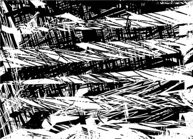 Siyah beyaz desenli, noktalı, lekeli, çizik ve çizikli sıkıntılı bir arkaplan. Soyut vektör illüstrasyonu.