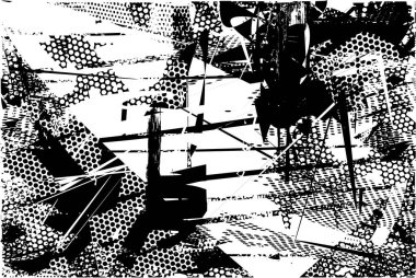 Siyah beyaz desenli, noktalı, lekeli, çizik ve çizikli sıkıntılı bir arkaplan. Soyut vektör illüstrasyonu.