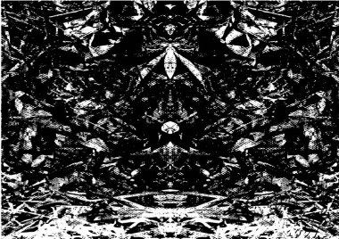 Siyah beyaz desenli, noktalı, lekeli, çizik ve çizikli sıkıntılı bir arkaplan. Soyut vektör illüstrasyonu.