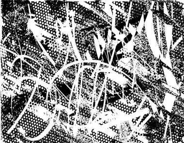 Siyah beyaz desenli, noktalı, lekeli, çizik ve çizikli sıkıntılı bir arkaplan. Soyut vektör illüstrasyonu.