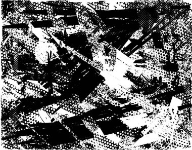 Siyah beyaz desenli, noktalı, lekeli, çizik ve çizikli sıkıntılı bir arkaplan. Soyut vektör illüstrasyonu.