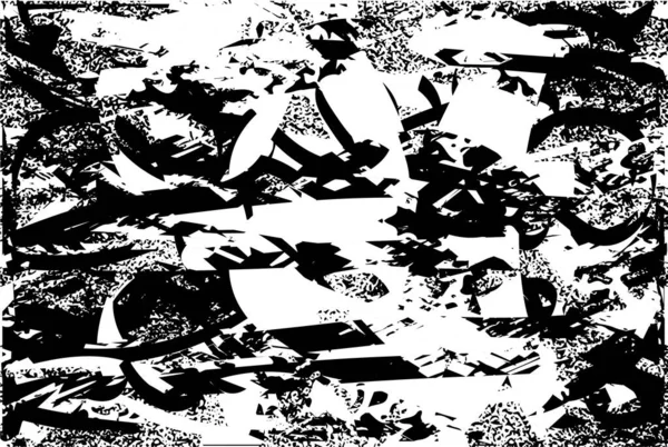 Siyah beyaz desenli, noktalı, lekeli, çizik ve çizikli sıkıntılı bir arkaplan. Soyut vektör illüstrasyonu.