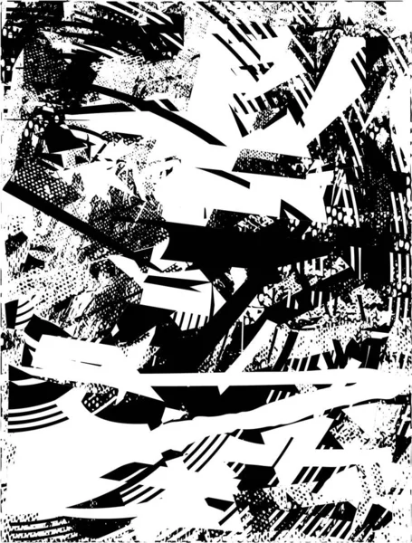 Siyah beyaz desenli, noktalı, lekeli, çizik ve çizikli sıkıntılı bir arkaplan. Soyut vektör illüstrasyonu.