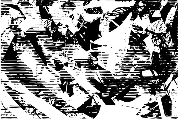 Siyah beyaz desenli, noktalı, lekeli, çizik ve çizikli sıkıntılı bir arkaplan. Soyut vektör illüstrasyonu.