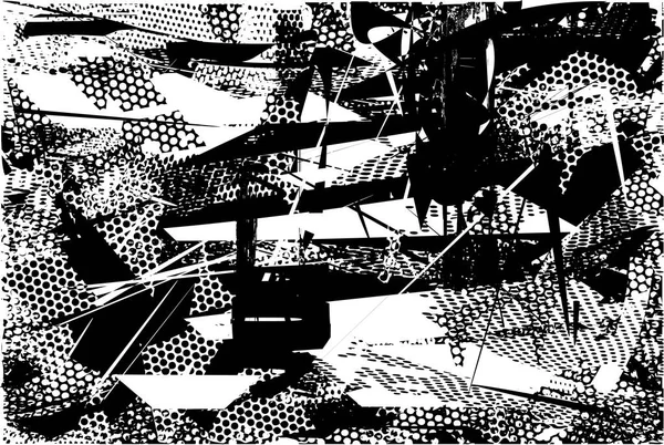 Siyah beyaz desenli, noktalı, lekeli, çizik ve çizikli sıkıntılı bir arkaplan. Soyut vektör illüstrasyonu.